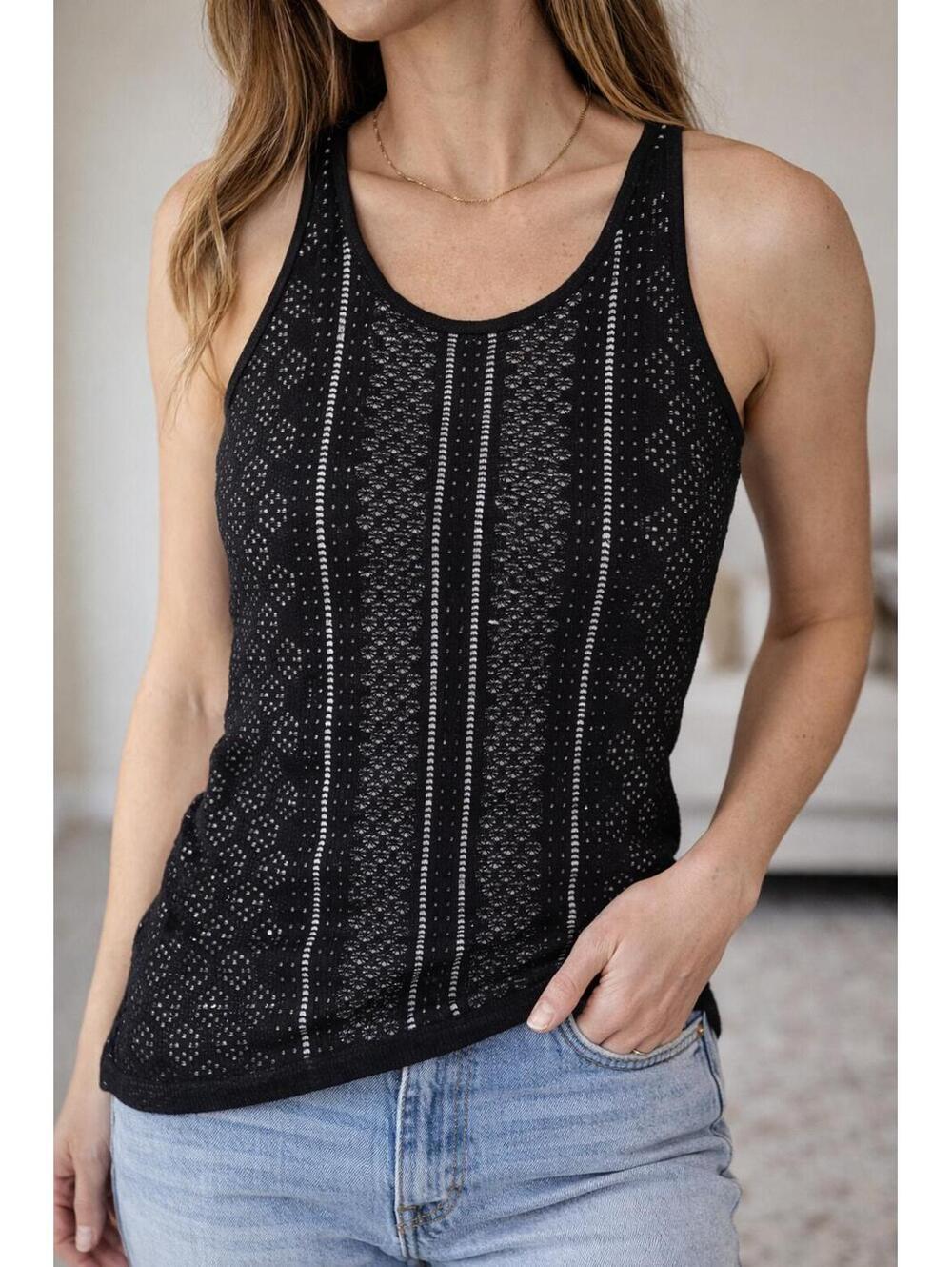 The Limited Womens Black Open Knit Sleeveless Tank Top Rayon Nylon Medium